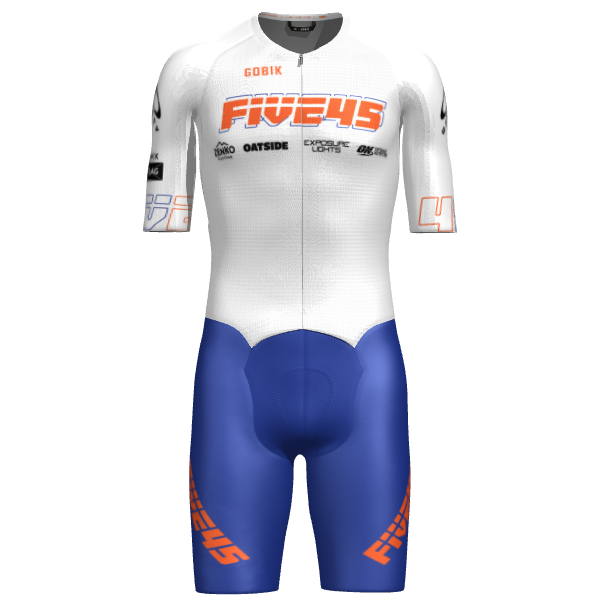 FIVE45 secondary kit — white jersey with royal blue shorts